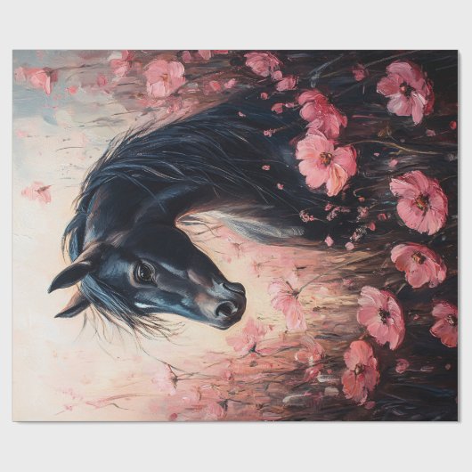 Papier Cadeau Belle Cheval Blush Fleurs sauvages Rose Découpage (Plat)