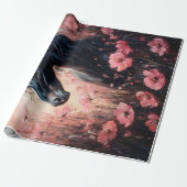 Papier Cadeau Belle Cheval Blush Fleurs sauvages Rose Découpage (Déroulé)