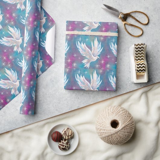 Papier Cadeau Belle colombe blanche Parties scintillant blanche (Artisanat)