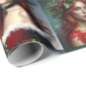 Papier Cadeau Belle Dame de Noël Rouge et Vert (Coin rond)