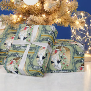 Papier Cadeau Belle dame rétro et sapin de Noël