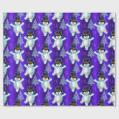 Papier Cadeau Belle Dancing Snowmen à Noël Bleu (Plat)