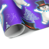 Papier Cadeau Belle Dancing Snowmen à Noël Bleu (Coin rond)