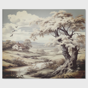 Papier Cadeau Belle ferme de campagne Toile de Jouy