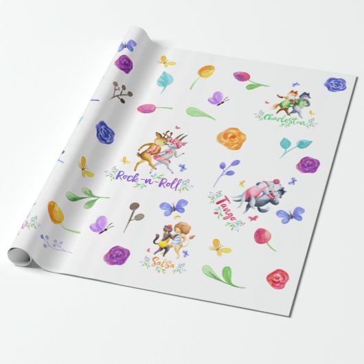 Papier Cadeau Belle fête d'anniversaire Forêt Animaux Danser (Déroulé)