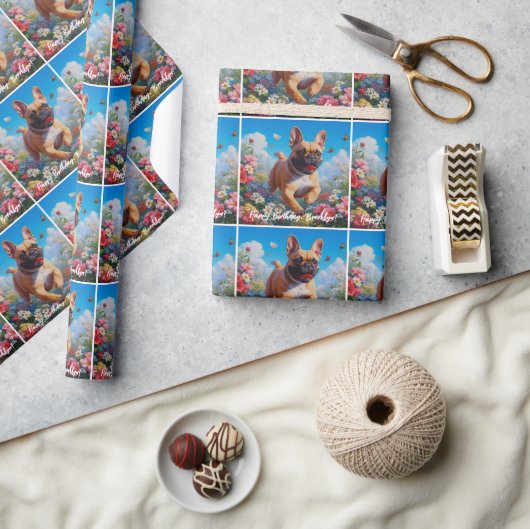 Papier Cadeau Belle Fête Française Bulldog & Flowers (Artisanat)