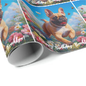 Papier Cadeau Belle Fête Française Bulldog & Flowers (Coin rond)