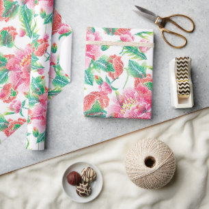 Papier Cadeau Belle Fille Lumineuse Rose Fleurs Motif