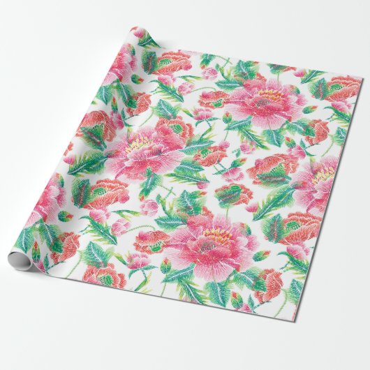 Papier Cadeau Belle Fille Lumineuse Rose Fleurs Motif (Déroulé)