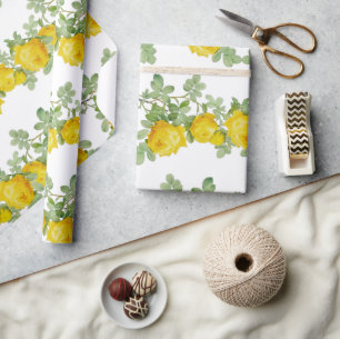 Papier Cadeau Belle Fleur de Rose Jaune de Mariage