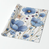 Papier Cadeau Belle fleur sauvage bleu clair (Déroulé)