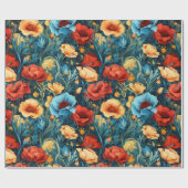 Papier Cadeau Belle Fleurs Bleues Jaunes Bleues Botaniques Impri (Plat)