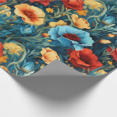 Papier Cadeau Belle Fleurs Bleues Jaunes Bleues Botaniques Impri (Coin)