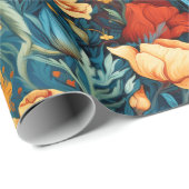 Papier Cadeau Belle Fleurs Bleues Jaunes Bleues Botaniques Impri (Coin rond)