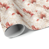 Papier Cadeau Belle Flore Rouge Blanc (Coin rond)