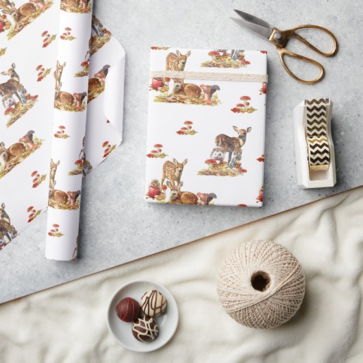 Papier Cadeau Belle Forêt Animale Automne Motif Art (Artisanat)