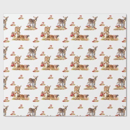 Papier Cadeau Belle Forêt Animale Automne Motif Art (Plat)