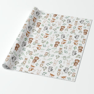 Papier Cadeau Belle forêt de bois Animaux Baby shower d'anniver