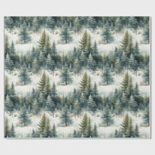 Papier Cadeau Belle forêt de pins neigeux Noël (Plat)
