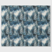 Papier Cadeau Belle forêt de pins neigeux Noël (Plat)