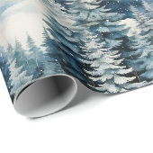 Papier Cadeau Belle forêt de pins neigeux Noël (Coin rond)
