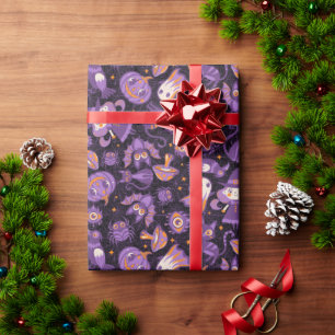 Papier Cadeau Belle Halloween rétro motif sombre. Joyeux Hallowe