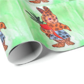 Papier Cadeau Belle illustration de lapin de Pâques avec carotte (Coin rond)