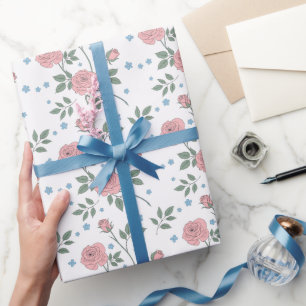 Papier Cadeau Belle illustration de roses roses - Flore romantiq