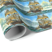 Papier Cadeau belle impression de navire à quatre mâts (Coin rond)