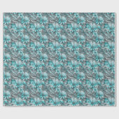 Papier Cadeau Belle impression Florale Turquoise Bleue (Plat)