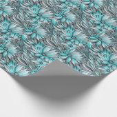 Papier Cadeau Belle impression Florale Turquoise Bleue (Coin)