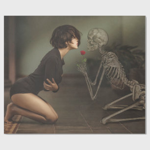 Papier Cadeau Belle jeune femme et squelette