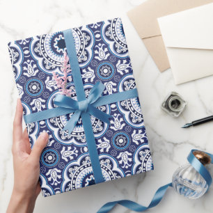 Papier Cadeau 💙 🤍 Belle Méditerranée Vintage Azulejos