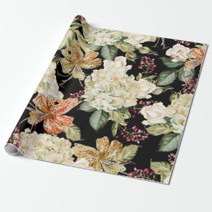 Papier Cadeau Belle motif d'aquarelle avec fleurs d'hydra