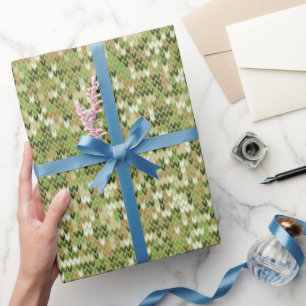 Papier Cadeau Belle motif en tricot de mamie vert olive