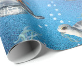 Papier Cadeau Belle natation Tortues de mer Motif (Coin rond)