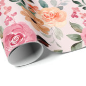 Papier Cadeau Belle Orange Rose & Fleurs Tan Roses Botaniques (Coin rond)