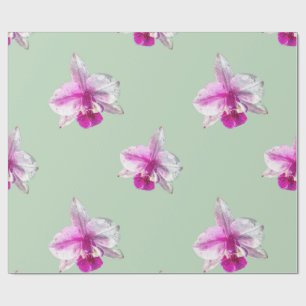 Papier Cadeau Belle orchidée tropicale rose pastel