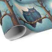 Papier Cadeau Belle paire bleue de chouettes assise sur une bran (Coin rond)
