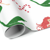 Papier Cadeau Belle Parties scintillant rouge verte Sirène de No (Coin rond)