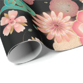 Papier Cadeau Belle Pêche de printemps Jardin Décoratif Annivers (Coin rond)