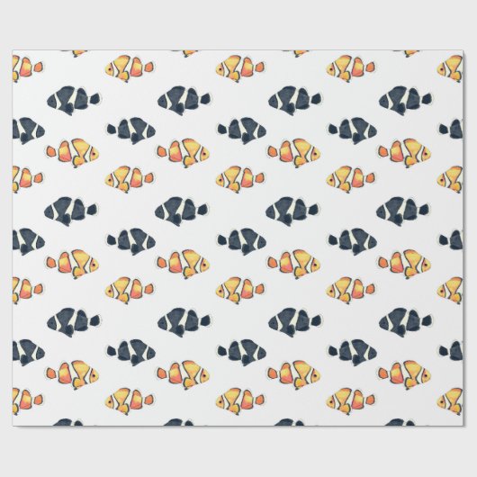 Papier Cadeau Belle peinture de poisson clown noir et jaune (Plat)