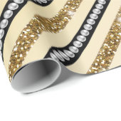 Papier Cadeau Belle perles blanches de parties scintillant en or (Coin rond)