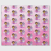 Papier Cadeau Belle Petite Fée Fille et Unicornes (Plat)
