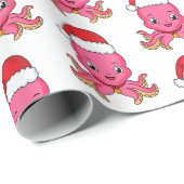Papier Cadeau Belle pieuvre joyeuse en casquette de Noël (Coin rond)
