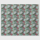 Papier Cadeau Belle Pine Neige Cônes Pins Branches Berry Rouge (Plat)