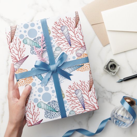 Papier Cadeau Belle plage de coquillages corail motif (Cadeaux)