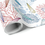 Papier Cadeau Belle plage de coquillages corail motif (Coin rond)