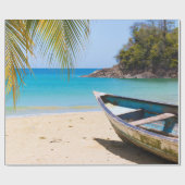 Papier Cadeau Belle plage tropicale avec bateau à rames (Plat)