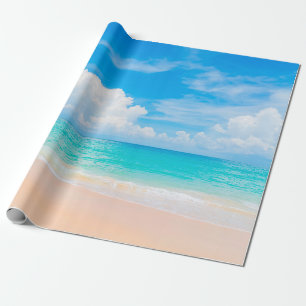 Papier Cadeau Belle plage tropicale avec ciel bleu et c blanc